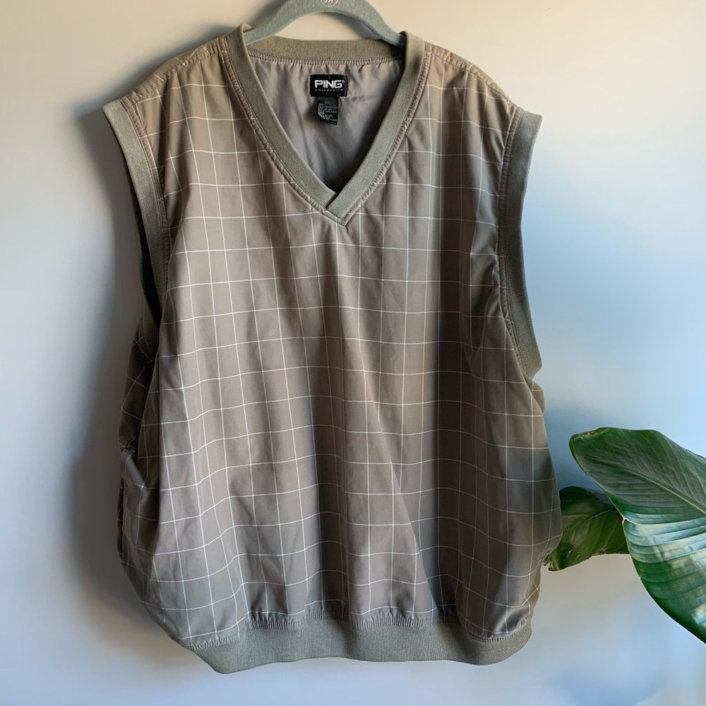 Ping Beige Plaid Windbreaker Golf Vest Size XXL